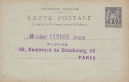 Carte Sage 10 C Noir G10 Oblitérée Repiquage Cardon - Overprinter Postcards (before 1995)