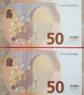 Paar Correlativ  50 EUROS HOLANDA(PC) P009, DRAGHI, Nummer Low, UNCIRCULATED - 50 Euro