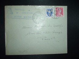 LETTRE TP M. DE MULLER 15F+SAINTONGE 5F OBL. Tiretée 30-7 1957 MOULISMES VIENNE (86) FOOTBALL ATHLETISME ETOILE SPORTIVE - Other & Unclassified