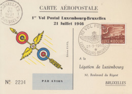 Carte  LUXEMBOURG  1er  Vol   Postal    LUXEMBOURG - BRUXELLES    1946 - Covers & Documents