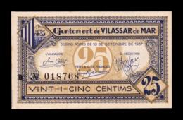 España Billete Local Civil War Vilassar De Mar Barcelona 25 Céntimos 1937 SC UNC - Other & Unclassified