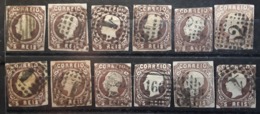 PORTUGAL 1862 Luis I , Lot De 12 Timbres No 13, 5 R Brun  Obl Avec Nuances BTB Cote 190 Euros - Used Stamps