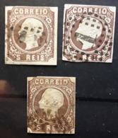PORTUGAL 1862 Luis I , Lot De 3 Timbres No 13, 5 R  , Nuances BRUN ,BRUN FONCÉ,  BRUN PAPIER EPAIS, TB Cote  70 Euros - Oblitérés