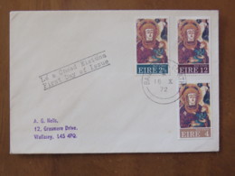 Ireland 1972 FDC Cover To England - Madonna And Child - Book Opf Kells - Brieven En Documenten