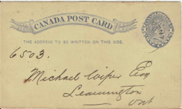 Kanada / Canada - Ganzsache Postkarte Echt Gelaufen / Postcard Used (T427) - 1860-1899 Regering Van Victoria