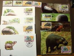 Liberia 1984 WWF Zwergflusspferd Hippopotame Mi 1315 -18 Maxi Card FDC MNH ** #cover 4978 - Collections, Lots & Séries