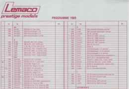 Catalogue LEMACO Prestige Models 1989 Programme Informationsblatt - En Français Et Allemand - Francese