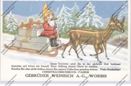 0-5620 WORBIS, Werbe-Karte Fa. Gebr. Weinrich, Weihnachtsschmuck, Zwerg Mit  Rehgespann - Worbis