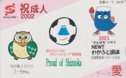 Carte Prépayée Japon  - ANIMAL - HIBOU - Sport - FIFA WORLD CUP 2002 FOOTBALL - OWL BIRD Japan Prepaid Tosho Card - 4338 - Búhos, Lechuza