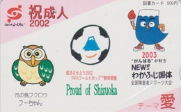 Carte Prépayée Japon  - ANIMAL - HIBOU - Sport - FIFA WORLD CUP 2002 FOOTBALL - OWL BIRD Japan Prepaid Tosho Card - 4338 - Hiboux & Chouettes