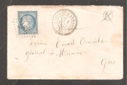 Enveloppe  Oblit De BASSOUES D ARMAGNAC  GERS   Sur 25c Ceres  1873 Arrivee  MIRANDE - 1849-1876: Klassik