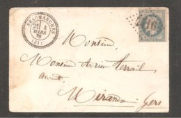 Enveloppe Oblit GC   De  BEAUMARCHES  GERS   Sur 20c Empire    1870   Pour Mirande - 1849-1876: Classic Period