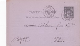 Carte Sage 10 C Noir G2 Oblitérée à Destination De La Belgique Repiquage C. Ferraille - Cartoline Postali Ristampe (ante 1955)