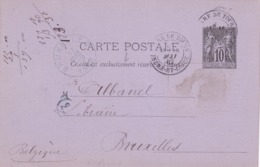 Carte Sage 10 C Noir G3 Oblitérée à Destination De Bruxelles Repiquage Alfred Mame - Overprinter Postcards (before 1995)