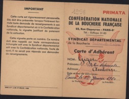 Carte Adhérent Confédération Nationale De La Boucherie Française Paris Illustration Vache Timbres Cotisation 1959 60 61 - 1960-.... Cartas & Documentos