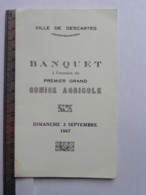MENU - (37) - Ville De Descartes - Banquet, Premier Grand Comice Agricole - 3 Sept 1967, Leroy Claude Traiteur - Menus