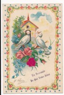 CPA Carte Gaufrée Oiseaux Colombes Messager Amour Un Souvenir De Qui Vous Aime - Oiseaux