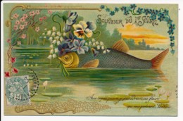 CPA Souvenir Du 1er Avril Poisson Carte Gaufrée - April Fool's Day