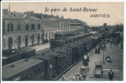 CPA 22 SAINT BRIEUC Je Pars De Saint Brieux Gare Train En Gare Très Animée - Saint-Brieuc