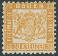 BADEN 22b **, 1862, 20 Kr. Dunkelgelblichorange, Postfrisch, Pracht, Kurzbefund Stegmüller, Mi. 100.- - Sonstige & Ohne Zuordnung