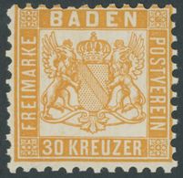 BADEN 22b **, 1862, 20 Kr. Dunkelgelblichorange, Postfrisch, Pracht, Kurzbefund Stegmüller, Mi. 100.- - Andere & Zonder Classificatie