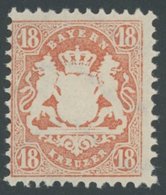 BAYERN 36 **, 1875, 18 Kr. Dunkelzinnoberrot, Wz. 2, Postfrisch, Pracht, Mi. 60.- - Sonstige & Ohne Zuordnung