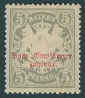 BAYERN P 11A *, 1888, 5 Pf. Gelbgrau Kleine Zähnungslöcher, Mehrere Falzreste, Pracht, Gepr. Dr. Helbig, Mi. 160.- - Other & Unclassified