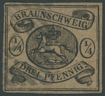 BRAUNSCHWEIG 4 O, 1856, 1/4 Ggr. Schwarz Auf Hellbraun, Schmal-breitrandig, Pracht, Mi. 320.- - Braunschweig