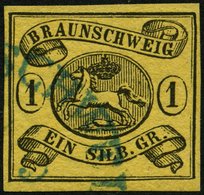 BRAUNSCHWEIG 6aY O, 1853, 1 Sgr. Schwarz Auf Sämisch, Verkehrtes Wz., Pracht, Gepr. Bühler, Mi. 120.- - Braunschweig