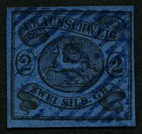 BRAUNSCHWEIG 7a O, 1853, 2 Sgr. Schwarz Auf Blau Mit Zentrischem Blauen Nummernstempel 19 (HARZBURG), Feinst (kleine Rüc - Braunschweig
