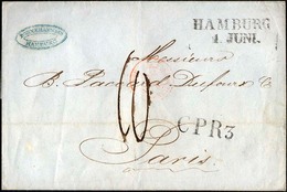 HAMBURG-VORPHILA 1846, HAMBURG, L2 Und L1 CPR 3 Auf Brief Nach Paris, Roter Tour-T-Stempel, Rückseitiger Durchgangsstemp - Prephilately