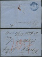 HAMBURG 1859, HAMBURG KON.DAN.O.P.A, Blauer K2 Rückseitig Auf Begleitbrief Nach Oldenburg, Diverse Taxvermerke, Dekorati - [Voorlopers