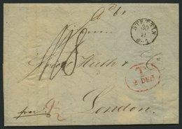 HAMBURG - GRENZÜBERGANGSSTEMPEL 1842, T 2 DEC, In Rot Auf Brief Von Stettin (K1) über Hamburg (rückseitiger K1) Nach Lon - [Voorlopers