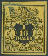 HANNOVER 5 O, 1851, 1/10 Th. Schwarz Auf Gelb, Pracht, Gepr. Berger, Mi. 75.- - Hanovre