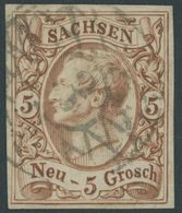 SACHSEN 12e O, 1857, 5 Ngr. Rostbraun, Nummernstempel 3, Breitrandig, Pracht, Mi. 220.- - Saxony