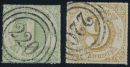 THURN Und TAXIS 41,54II O, 1865/6, 1 Kr. Gelblichgrün Und 9 Kr. Ocker, Dreiringstempel Nr. 220, 2 Kabinettwerte - Altri & Non Classificati