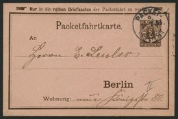 BERLIN B P BRIEF, PACKETFAHRT GESELLSCHAFT: 1894, 2 Pf. Braun Ganzsachen-Bedarfskarte, Karton Rosa, Pracht - Posta Privata & Locale