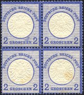 Dt. Reich 20 VB *, **, 1872, 2 Gr. Ultramarin Im Viererblock, 2 Werte Leichte Stockflecken Sonst Pracht - Used Stamps