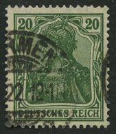 Dt. Reich 143c O, 1920, 20 Pf. Dunkelblaugrün, Pracht, Gepr. Infla, Mi. 130.- - Gebraucht