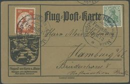 ZEPPELINPOST 10 BRIEF, 1912, 10 Pf. Flp. Am Rhein Und Main Auf Flugpostkarte Mit 5 Pf. Zusatzfrankatur, Sonderstempel Fr - Airmail & Zeppelin