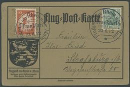 ZEPPELINPOST 10 BRIEF, 1912, 10 Pf. Flp. Am Rhein Und Main Auf Flugpostkarte Mit 5 Pf. Zusatzfrankatur, Sonderstempel Fr - Luft- Und Zeppelinpost