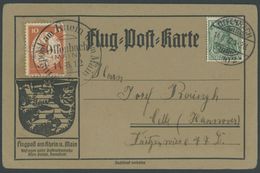 ZEPPELINPOST 10 BRIEF, 1912, 10 Pf. Flp. Am Rhein Und Main Auf Flugpostkarte Mit 5 Pf. Zusatzfrankatur, Sonderstempel Of - Luft- Und Zeppelinpost