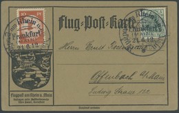 ZEPPELINPOST 10 BRIEF, 1912, 10 Pf. Flp. Am Rhein Und Main Auf Flugpostkarte Mit 5 Pf. Zusatzfrankatur, Sonderstempel Fr - Correo Aéreo & Zeppelin