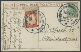 ZEPPELINPOST 10 BRIEF, 1912, 10 Pf. Flp. Am Rhein Und Main Auf Flugpostkarte (Herzogliche Familie/Bild Kopfstehend) Mit  - Airmail & Zeppelin