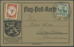 ZEPPELINPOST 10 BRIEF, 1912, 10 Pf. Flp. Am Rhein Und Main Auf Flugpostkarte Mit 5 Pf. Zusatzfrankatur, Stempelverbotska - Posta Aerea & Zeppelin