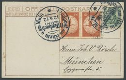 ZEPPELINPOST 10 BRIEF, 1912, 10 Pf. Flp. Am Rhein Und Main Im Waagerechten Paar Auf Flugpostkarte (Herzogliche Familie,  - Luft- Und Zeppelinpost