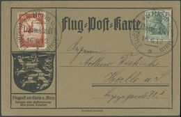 ZEPPELINPOST 10 BRIEF, 1912, 10 Pf. Flp. Am Rhein Und Main Auf Flugpostkarte Mit 5 Pf. Zusatzfrankatur, Sonderstempel Da - Posta Aerea & Zeppelin