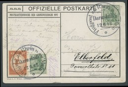 ZEPPELINPOST 10 BRIEF, 1912, 10 Pf. Flp. Am Rhein Und Main Auf Flugpostkarte (Der Otzberg In O.) Mit 2x 5 Pf. Zusatzfran - Airmail & Zeppelin