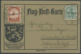 ZEPPELINPOST 10 BRIEF, 1912, 10 Pf. Flp. Am Rhein Und Main Auf Flugpostkarte Mit 5 Pf. Zusatzfrankatur, Sonderstempel Da - Posta Aerea & Zeppelin