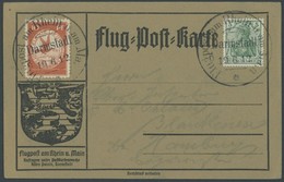 ZEPPELINPOST 10 BRIEF, 1912, 10 Pf. Flp. Am Rhein Und Main Auf Flugpostkarte Mit 5 Pf. Zusatzfrankatur, Sonderstempel Da - Correo Aéreo & Zeppelin